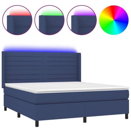 Letto a Molle con Materasso e LED Blu 180x200 cm in Tessuto