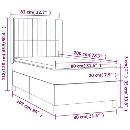 Letto a Molle con Materasso e LED Blu 80x200 cm in Tessuto