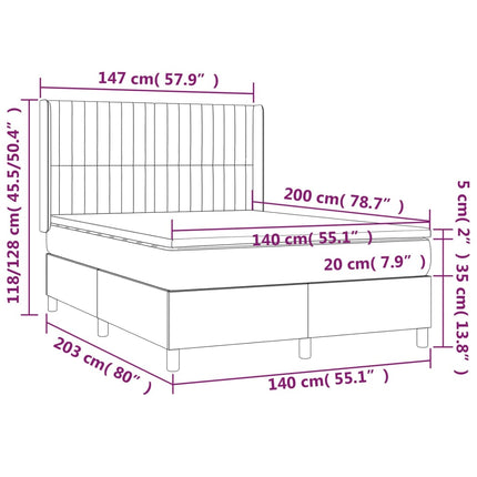Letto a Molle con Materasso e LED Blu 140x200 cm in Tessuto