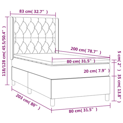 Letto a Molle con Materasso e LED Blu 80x200 cm in Tessuto