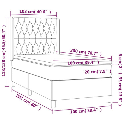 Letto a Molle con Materasso e LED Nero 100x200 cm in Tessuto