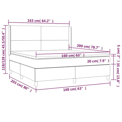 Letto a Molle Materasso e LED Grigio Scuro 160x200cm in Tessuto