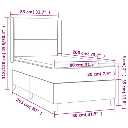 Letto a Molle con Materasso e LED Blu 80x200 cm in Tessuto