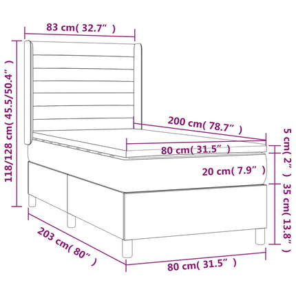 Letto a Molle con Materasso e LED Blu 80x200 cm in Tessuto
