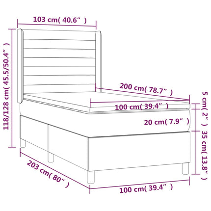 Letto a Molle Materasso e LED Grigio Chiaro 100x200 cm Tessuto