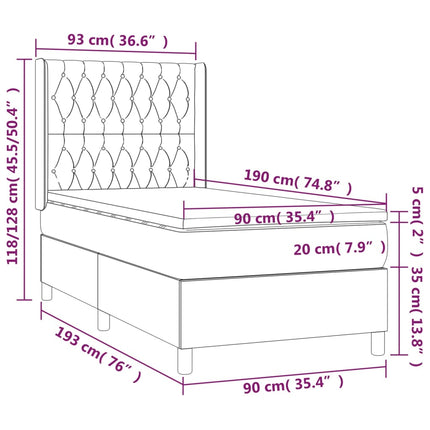 Letto a Molle con Materasso e LED Tortora 90x190 cm in Tessuto