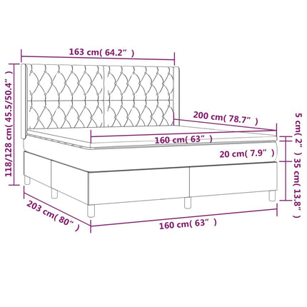 Letto a Molle con Materasso e LED Crema 160x200 cm in Tessuto