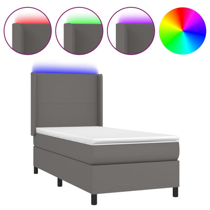 Giroletto Molle con Materasso e LED Grigio 90x190cm Similpelle