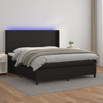 Giroletto a Molle con Materasso e LED Nero 180x200cm Similpelle