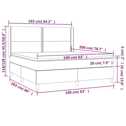 Giroletto Molle Materasso e LED Cappuccino 160x200cm Similpelle