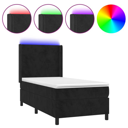 Letto a Molle con Materasso e LED Nero 80x200 cm in Velluto
