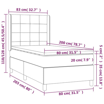 Letto a Molle con Materasso e LED Verde Scuro 80x200cm Velluto