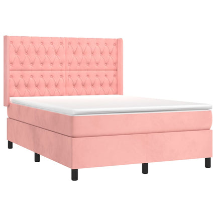 Letto a Molle con Materasso e LED Rosa 140x190 cm in Velluto