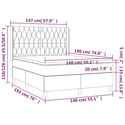 Letto a Molle con Materasso e LED Rosa 140x190 cm in Velluto