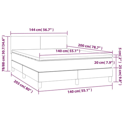 Letto a Molle Materasso e LED Marrone Scuro 140x200 cm Tessuto