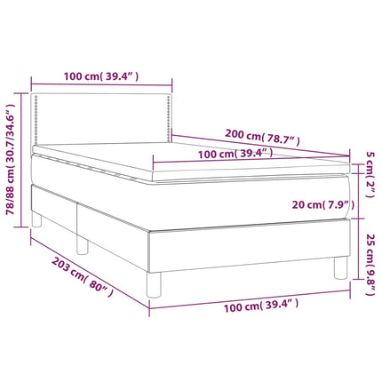 Letto a Molle con Materasso e LED Verde 100x200cm in Tessuto