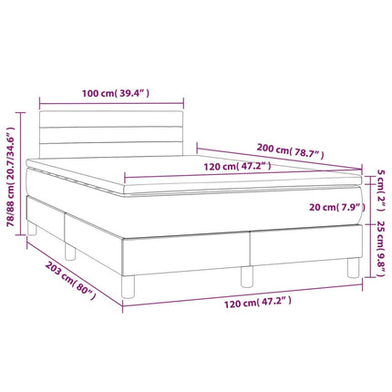 Letto a Molle Materasso e LED Grigio Scuro 120x200cm in Tessuto