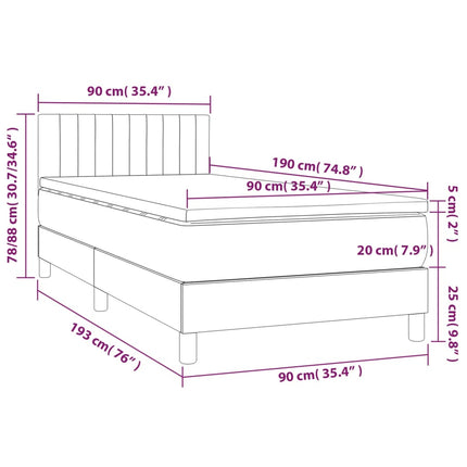 Letto a Molle Materasso e LED Grigio Chiaro 90x190 cm Tessuto