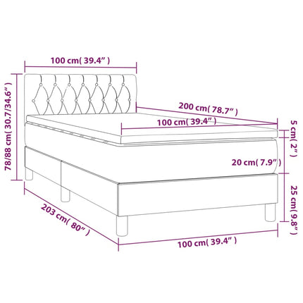 Letto a Molle Materasso e LED Grigio Chiaro 100x200 cm Tessuto
