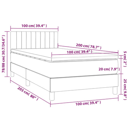 Letto a Molle con Materasso e LED Blu 100x200cm in Tessuto