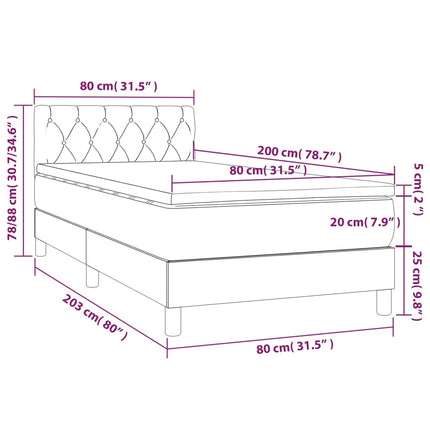 Letto a Molle Materasso e LED Grigio Scuro 80x200 cm in Tessuto