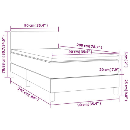 Letto a Molle Materasso e LED Grigio Chiaro 90x200 cm Velluto
