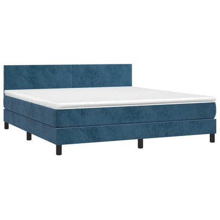 Letto a Molle con Materasso e LED Blu Scuro 160x200 cm