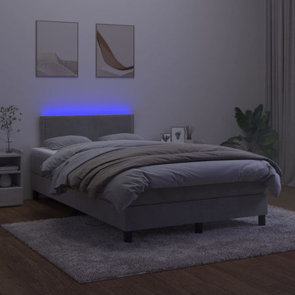 Letto a Molle Materasso e LED Grigio Chiaro 120x200 cm Velluto