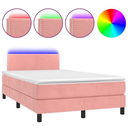 Letto a Molle con Materasso e LED Rosa 120x200 cm in Velluto