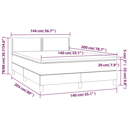 Letto a Molle con Materasso e LED Rosa 140x200 cm in Velluto