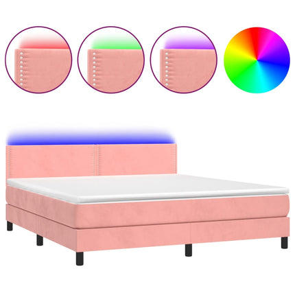 Letto a Molle con Materasso e LED Rosa 160x200 cm in Velluto