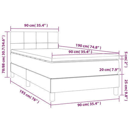 Letto a Molle con Materasso e LED Rosa 90x190 cm in Velluto