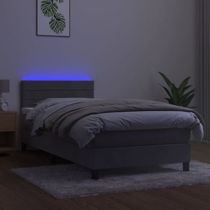 Letto a Molle Materasso e LED Grigio Chiaro 90x200 cm Velluto