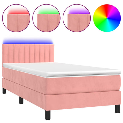 Letto a Molle con Materasso e LED Rosa 80x200 cm in Velluto