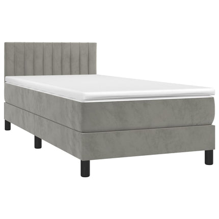 Letto a Molle Materasso e LED Grigio Chiaro 100x200 cm Velluto