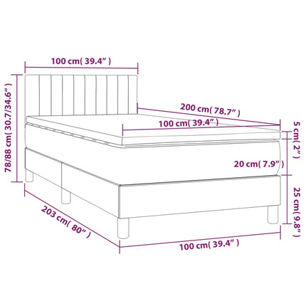 Letto a Molle Materasso e LED Grigio Chiaro 100x200 cm Velluto