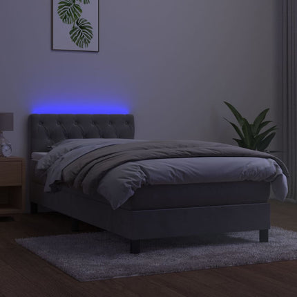 Letto a Molle Materasso e LED Grigio Chiaro 80x200 cm Velluto