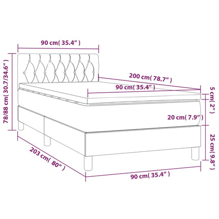 Letto a Molle con Materasso e LED Grigio Scuro 90x200cm Velluto