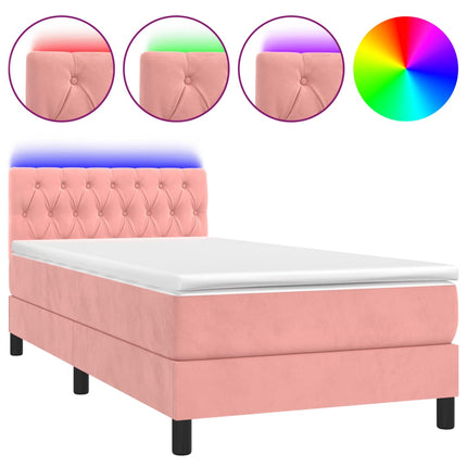 Letto a Molle con Materasso e LED Rosa 100x200 cm in Velluto