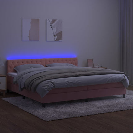 Letto a Molle con Materasso e LED Rosa 200x200 cm in Velluto