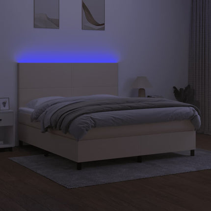 Letto a Molle con Materasso e LED Crema 180x200 cm in Tessuto
