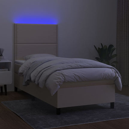 Letto a Molle con Materasso e LED Crema 80x200 cm in Tessuto