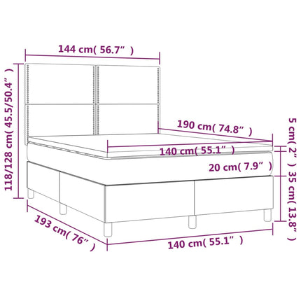 Letto a Molle Materasso e LED Grigio Scuro 140x190cm in Tessuto