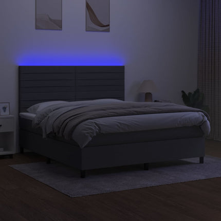 Letto a Molle Materasso e LED Grigio Scuro 160x200cm in Tessuto