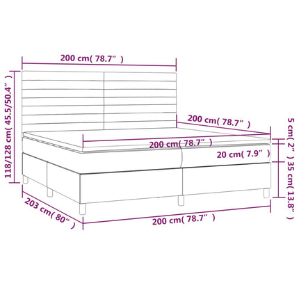 Letto a Molle Materasso e LED Marronescuro 200x200cm in Tessuto