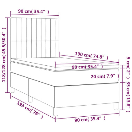 Letto a Molle con Materasso e LED Tortora 90x190 cm in Tessuto