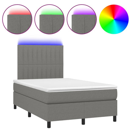 Letto a Molle Materasso e LED Grigio Scuro 120x200cm in Tessuto