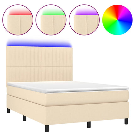 Letto a Molle con Materasso e LED Crema 140x200 cm in Tessuto