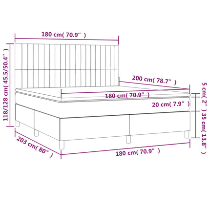 Letto a Molle con Materasso e LED Tortora 180x200 cm in Tessuto