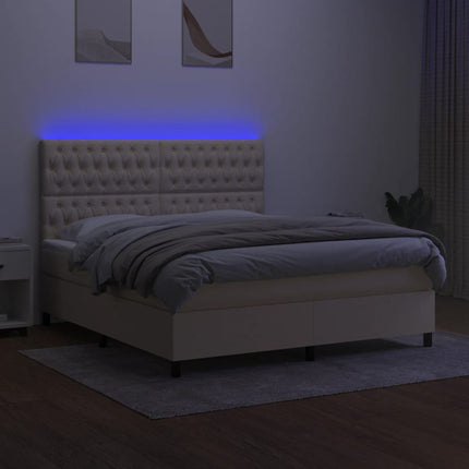 Letto a Molle con Materasso e LED Crema 180x200 cm in Tessuto